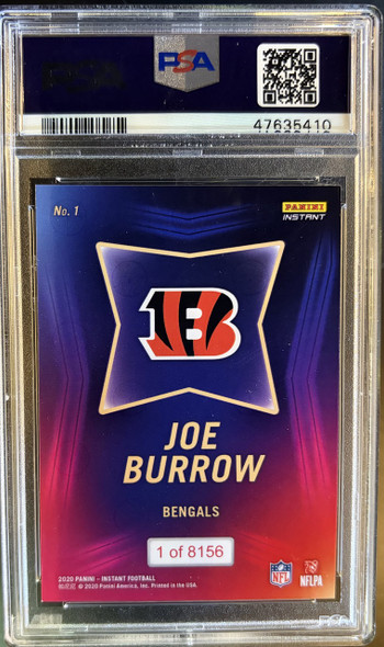 2020 Panini Instant Joe Burrow #1 Draft Night RC PSA 8 back of card