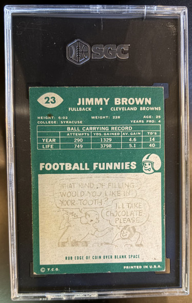 1960 Topps Jim Brown #23 HOF SGC 2 back of card