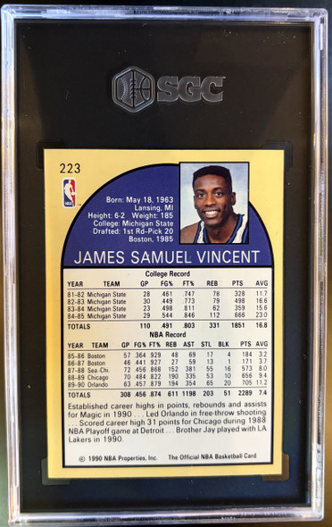 1990-91 NBA Hoops Sam Vincent #223 Shows Michael Jordan SGC 8 back of card