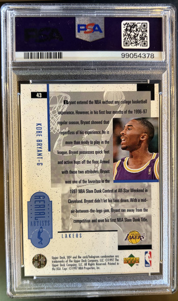 1996 Upper Deck UD3 Kobe Bryant #43 HOF RC PSA 8 back of card