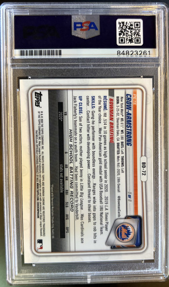 2020 Bowman Draft Sapphire Edition Pete Crow-Armstrong #BD-72 1st Bowman PSA/DNA Authentic Autograph back of card