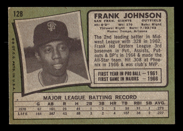 1971 Topps Frank Johnson #128 San Francisco Giants Low Grade - Creases back of card