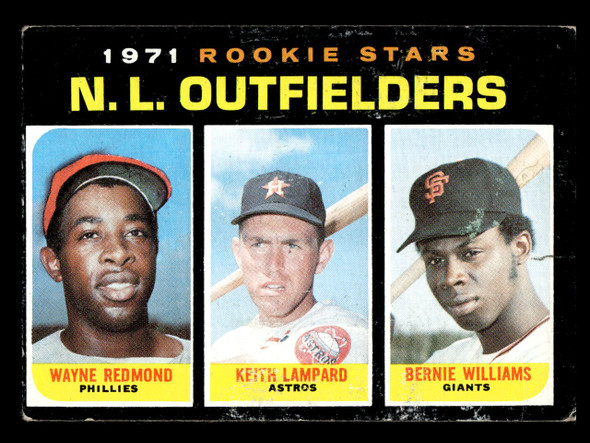 1971 Topps Wayne Redmond, Keith Lampard, Bernie Williams #728 NL Rookie Outfielders RC High Number Good front of card