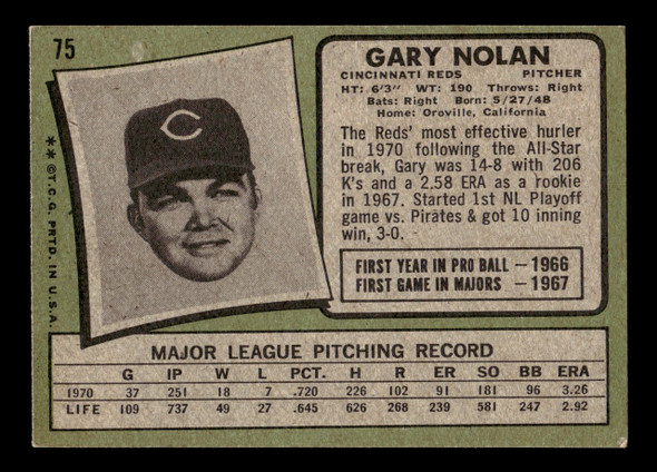 1971 Topps Gary Nolan #75 Cincinnati Reds Good back of card