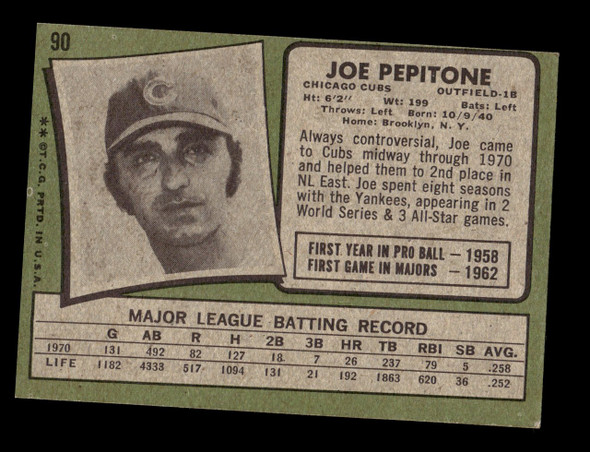 1971 Topps Joe Pepitone #90 Chicago Cubs VG back of card