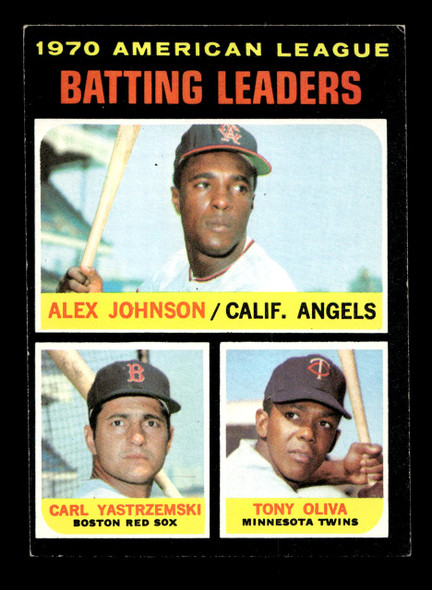 1971 Topps Alex Johnson / Carl Yastrzemski / Tony Oliva #61 1970 American League Batting Leaders HOF VG front of card