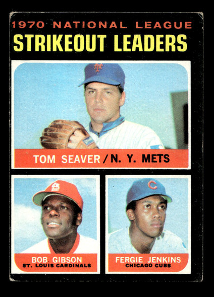 1971 Topps Tom Seaver / Bob Gibson / Fergie Jenkins #72 1970 National League Strikeout Leaders HOF Good front of card