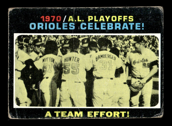 1971 Topps Baltimore Orioles #198 1970 A.L. Playoffs Low Grade - Creases front of card