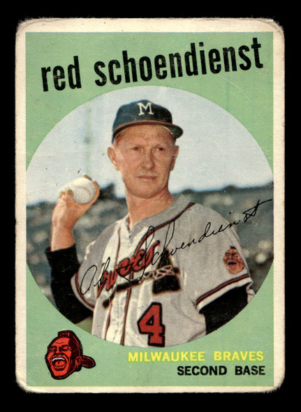 1959 Topps Red Schoendienst #480 Milwaukee Braves HOF Low Grade - Creases front of card