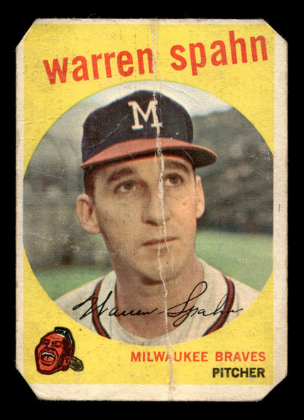 1959 Topps Warren Spahn #40 Milwaukee Braves HOF Low Grade - Creases front of card
