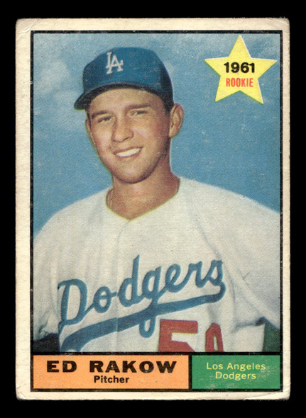 1961 Topps Ed Rakow #147 Los Angeles Dodgers RC Low Grade - Creases front of card