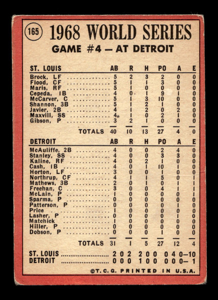 1969 Topps Lou Brock - 1968 World Series Game 4 #165 1968 World Series HOF VG back of card