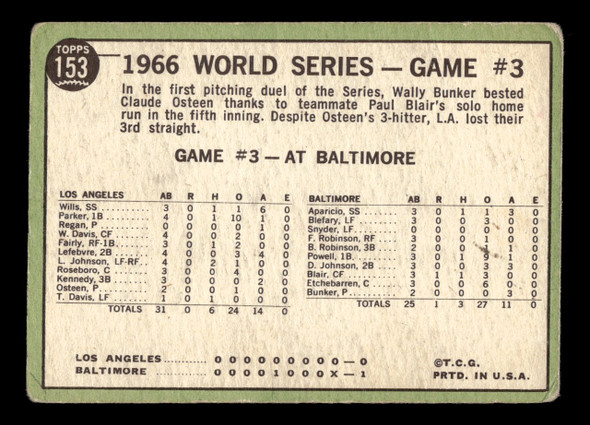 1967 Topps Paul Blair - 1966 World Series Game 3 #153 1966 World Series Low Grade - Creases back of card