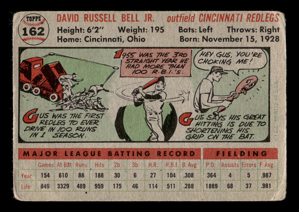 1956 Topps Gus Bell #162 CINCINNATI REDLEGS Good back of card