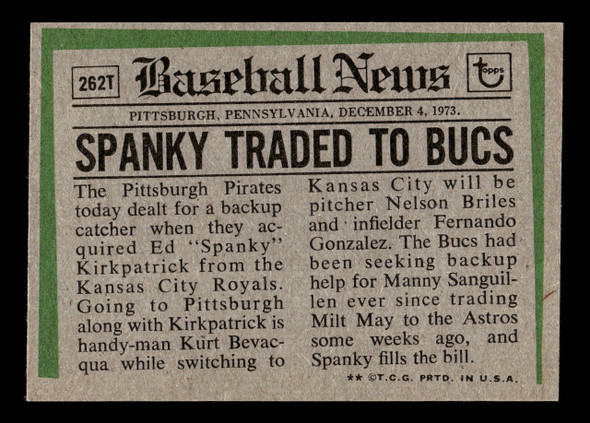 1974 Topps Traded Ed Kirkpatrick #262T Pittsburgh Pirates VG back of card