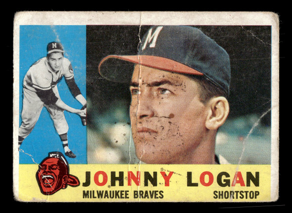 1960 Topps Johnny Logan #205 Milwaukee Braves Low Grade - Marks front of card