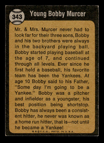 1973 Topps Bobby Murcer #343 VG — Example A back of card
