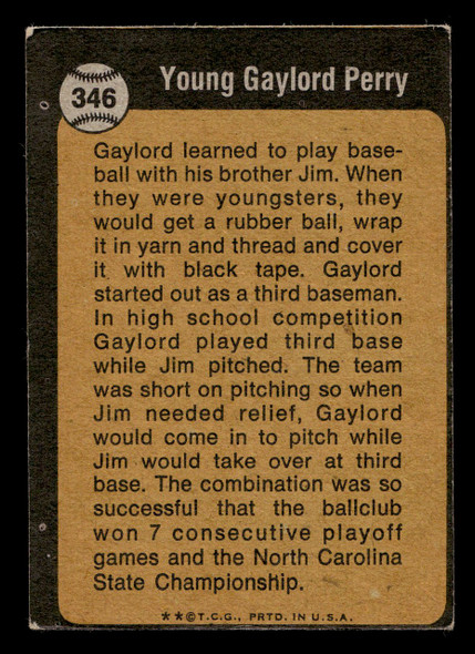 1973 Topps Gaylord Perry #346 HOF VG — Example A back of card