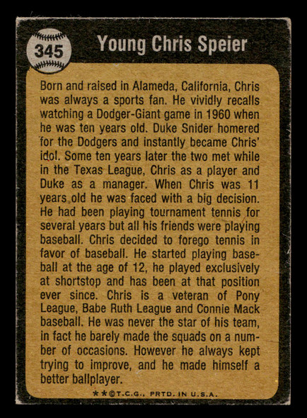1973 Topps Chris Speier #345 Low Grade - Creases back of card