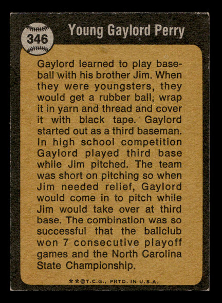 1973 Topps Gaylord Perry #346 HOF VG — Example B back of card