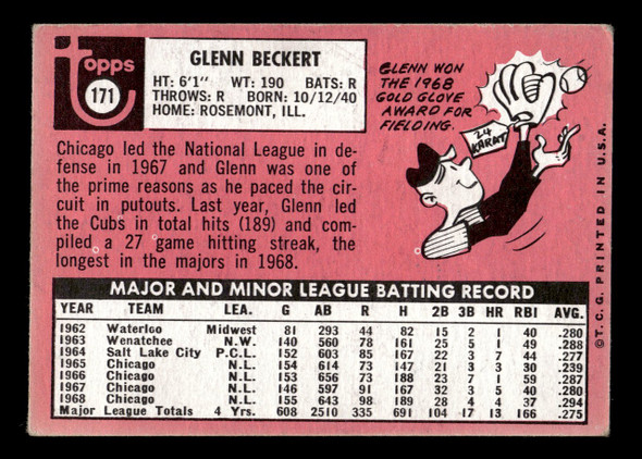 1969 Topps Glenn Beckert #171 Chicago Cubs VG-EX back of card