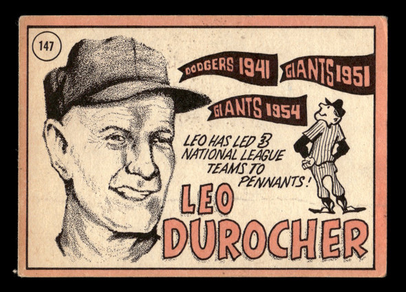 1969 Topps Leo Durocher #147 Chicago Cubs HOF VG back of card