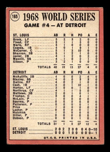 1969 Topps Lou Brock #165 World Series Game 4 HOF VG-EX back of card