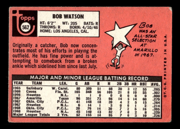 1969 Topps Bob Watson #562 Houston Astros VG-EX back of card