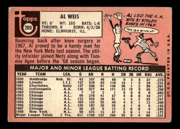 1969 Topps Al Weis #269 New York Mets VG-EX back of card
