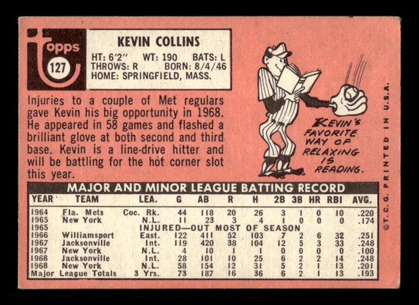 1969 Topps Kevin Collins #127 New York Mets VG-EX back of card