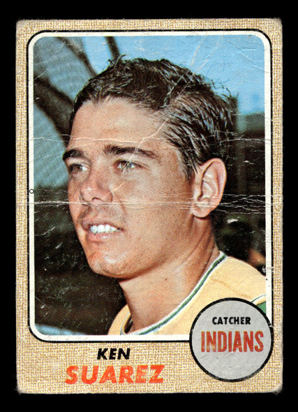 1968 Topps Ken Suarez #218 Cleveland Indians Low Grade - Creases front of card