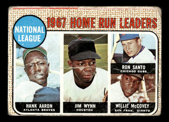 1968 Topps Hank Aaron / Ron Santo / Willie McCovey / Jimmy Wynn #5 1967 NL Home Run Leaders HOF VG front of card