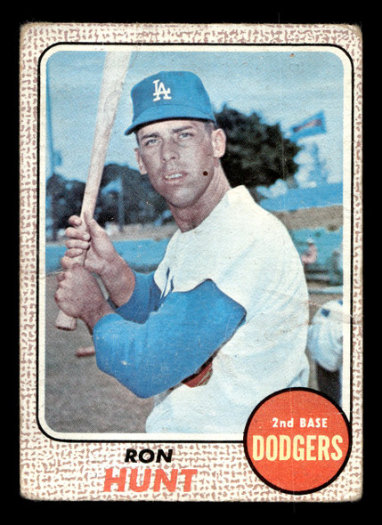 1968 Topps Ron Hunt #15 Los Angeles Dodgers Low Grade - Marks front of card