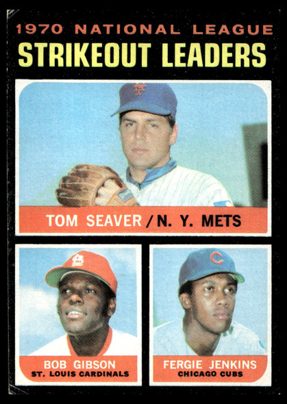 1971 Topps Tom Seaver / Bob Gibson / Fergie Jenkins #72 1970 NL Strikeout Leaders HOF VG-EX front of card