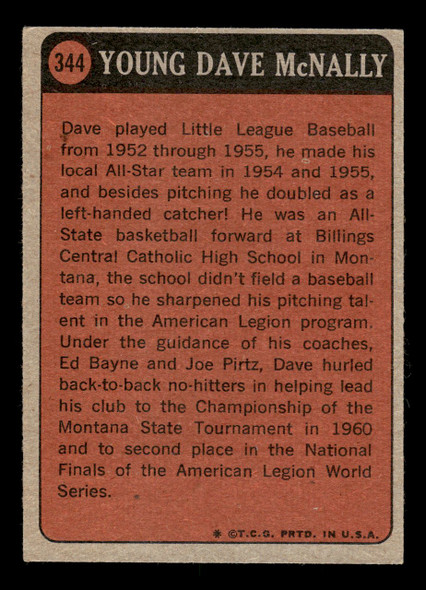 1972 Topps Dave McNally #344 Boyhood Photos of the Stars VG-EX back of card
