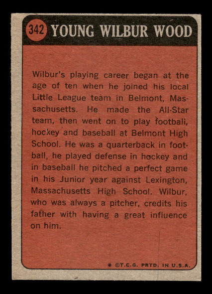 1972 Topps Wilbur Wood #342 Boyhood Photos of the Stars VG-EX back of card