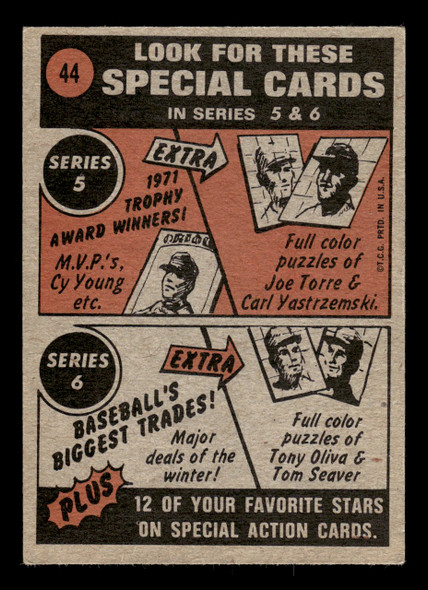 1972 Topps Rick Wise #44 In Action VG-EX — Example B back of card