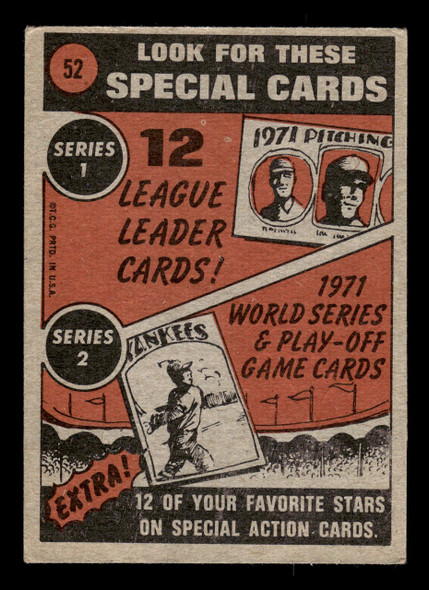 1972 Topps Harmon Killebrew #52 In Action HOF VG-EX back of card