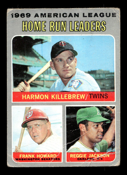 1970 Topps Harmon Killebrew / Frank Howard / Reggie Jackson #66 1969 AL Home Run Leaders HOF VG-EX — Example A front of card