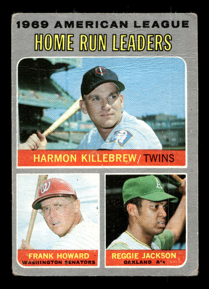 1970 Topps Harmon Killebrew / Frank Howard / Reggie Jackson #66 1969 AL Home Run Leaders HOF VG-EX — Example B front of card