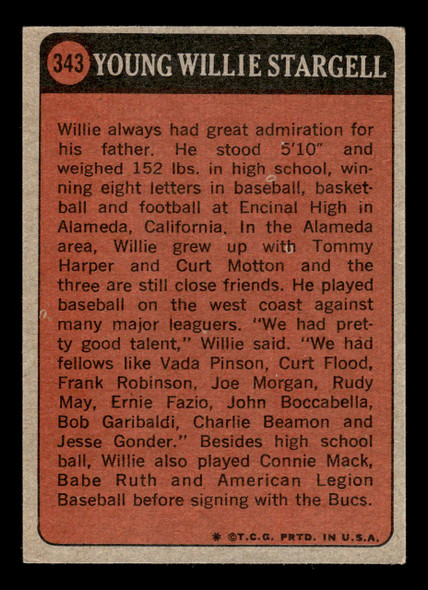 1972 Topps Willie Stargell #343 Boyhood Photos of the Stars HOF VG back of card