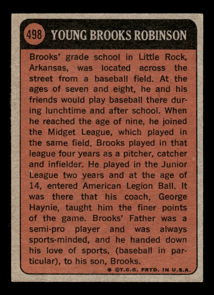 1972 Topps Brooks Robinson #498 Boyhood Photos of the Stars HOF VG-EX back of card