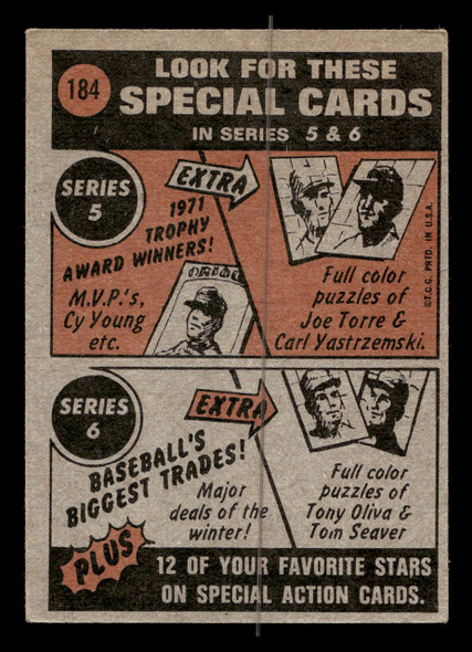 1972 Topps Bill Melton #184 In Action Chicago White Sox Low Grade - Creases - Back