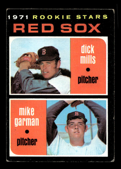 1971 Topps Dick Mills / Mike Garman #512 Rookie Stars Boston Red Sox RC Low Grade - Creases - Front