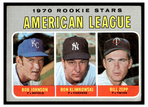 1970 Topps Baseball Bob Johnson / Ron Klimkowski / Bill Zepp #702 Rookie Stars VG-EX front of card