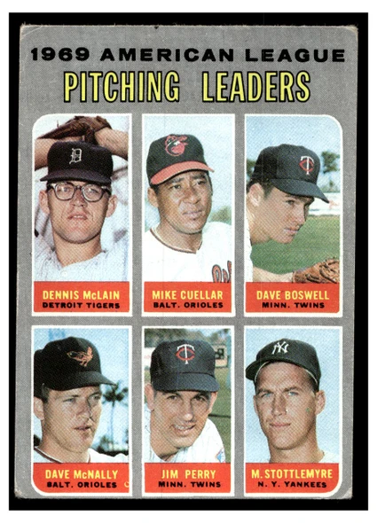 1970 Topps Baseball American League Pitching Leaders #70 League Leaders VG-EX front of card