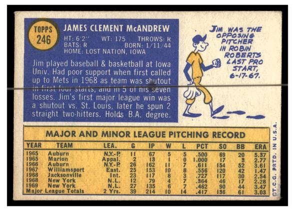 1970 Topps Baseball Jim McAndrew #246 VG-EX — Example B back of card