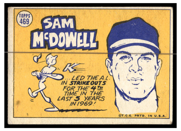1970 Topps Baseball Sam McDowell #469 All-Star VG back of card