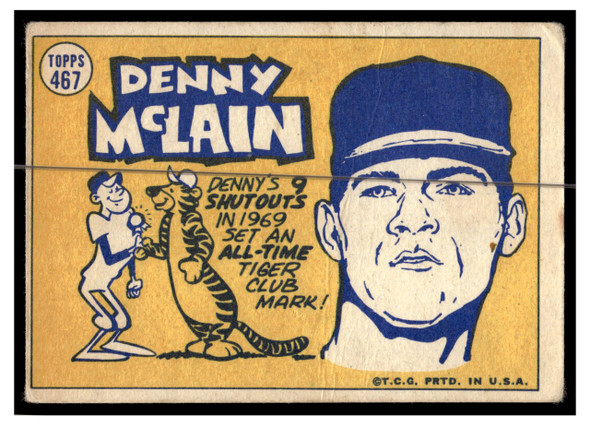 1970 Topps Baseball Denny McLain #467 All-Star Low Grade - Creases back of card