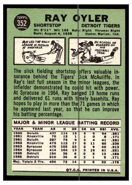 1967 Topps Baseball Ray Oyler #352 VG back of card